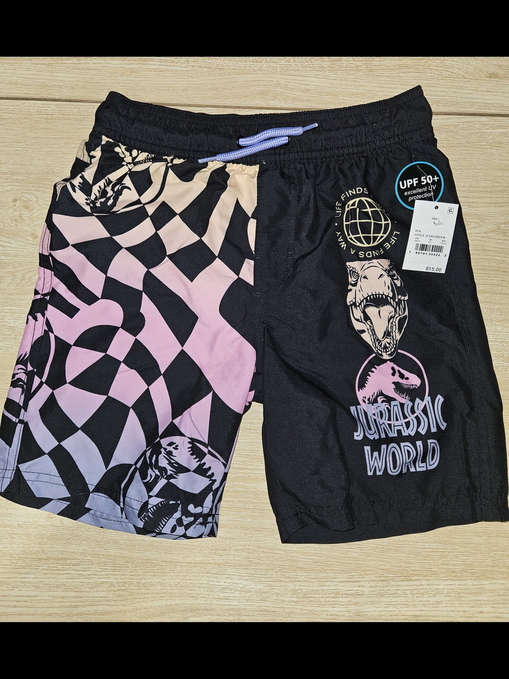 Jurassic World Boys' Black & Pink Swim Trunks with Graphic Print
